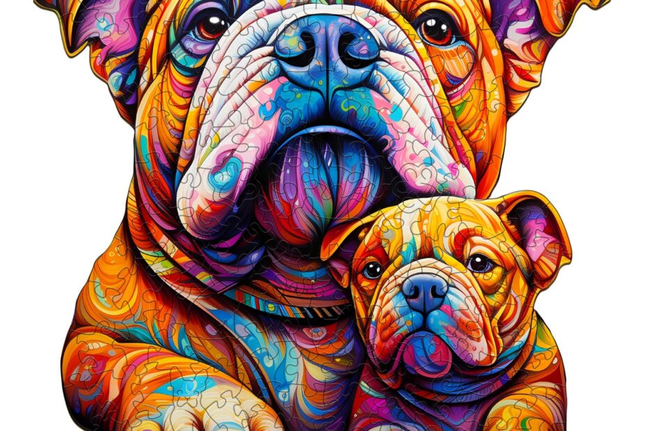 Pussel i trä-Bulldog familj 66d15d5342be1
