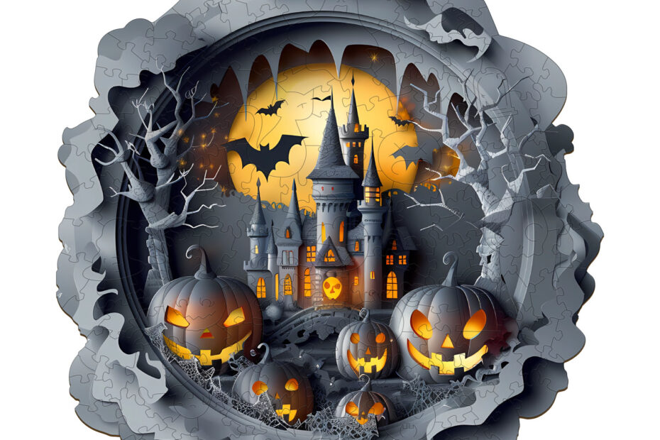 Trä pussel-3D Halloween slott 66ec0ccfae480