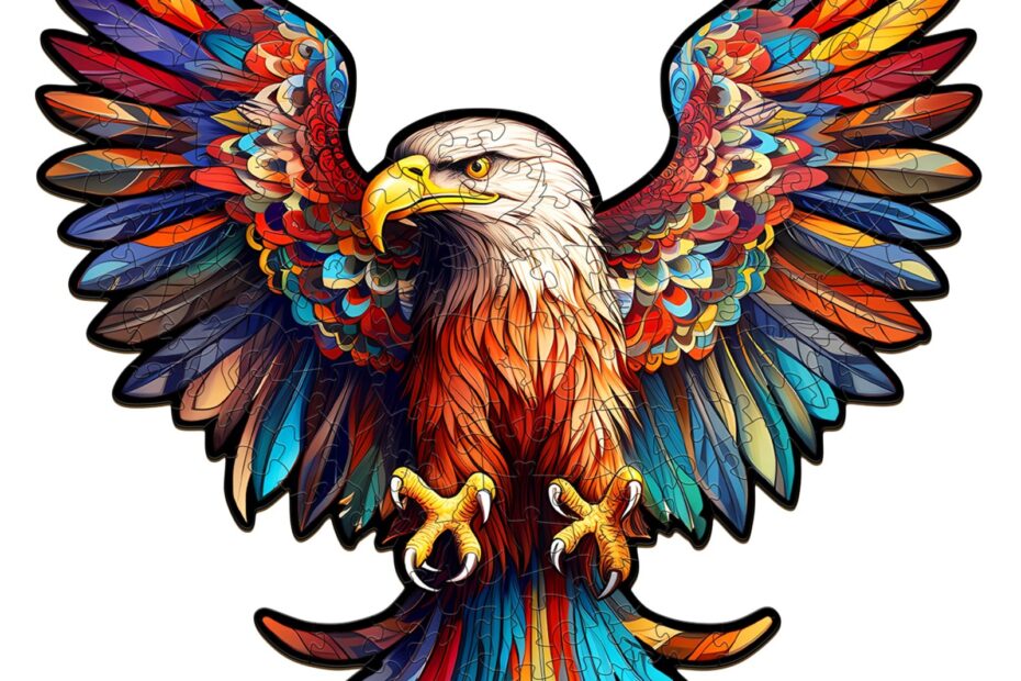 Träpussel-Bald Eagle med spridda vingar 66dd58a06f5c0