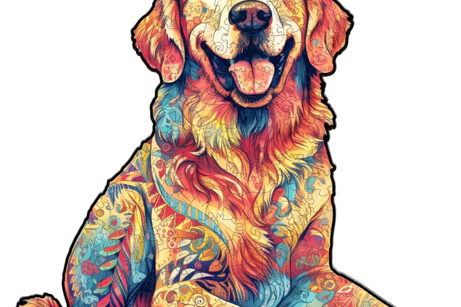 Pussel i trä-Loyal Golden Retriever 66dad94fcad75