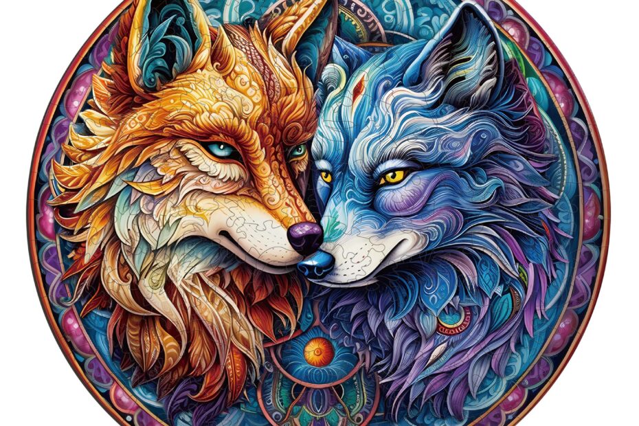 Pussel i trä-MANDALA YIN YANG WOLF 2 66e81a05bc4db