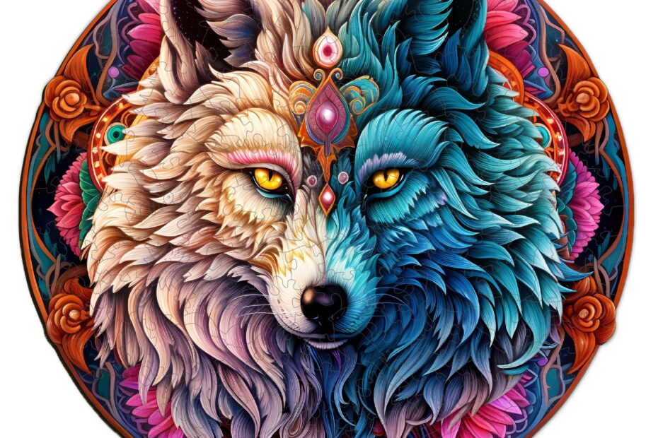 Pussel i trä-MANDALA YIN YANG WOLF 66eb721193808