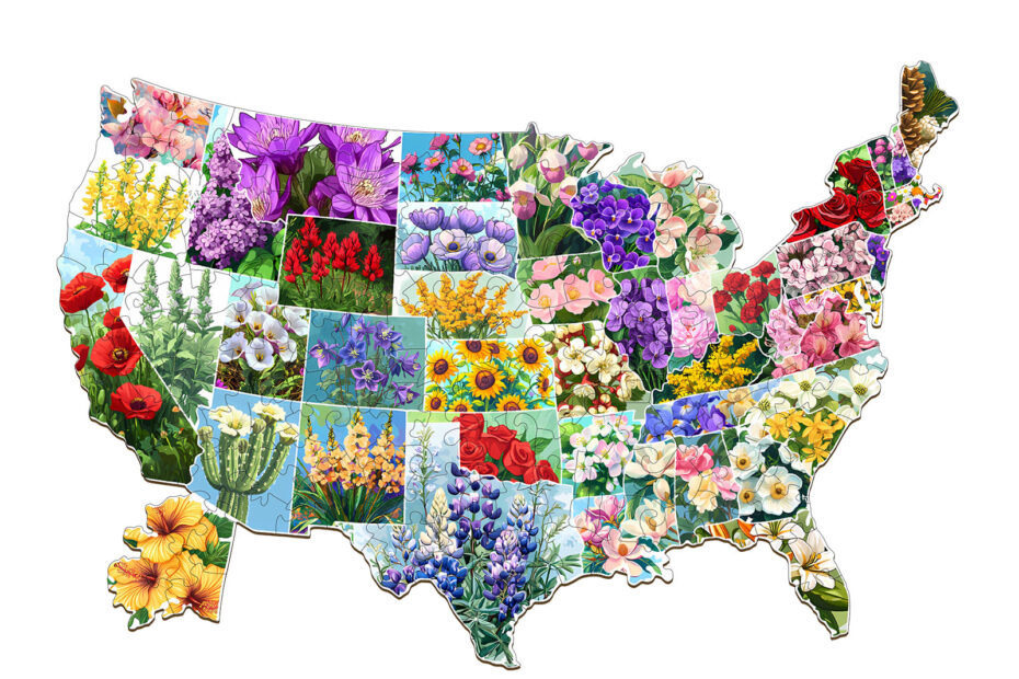 Trä pussel-USA State Flowers 66d8c0f81ed14